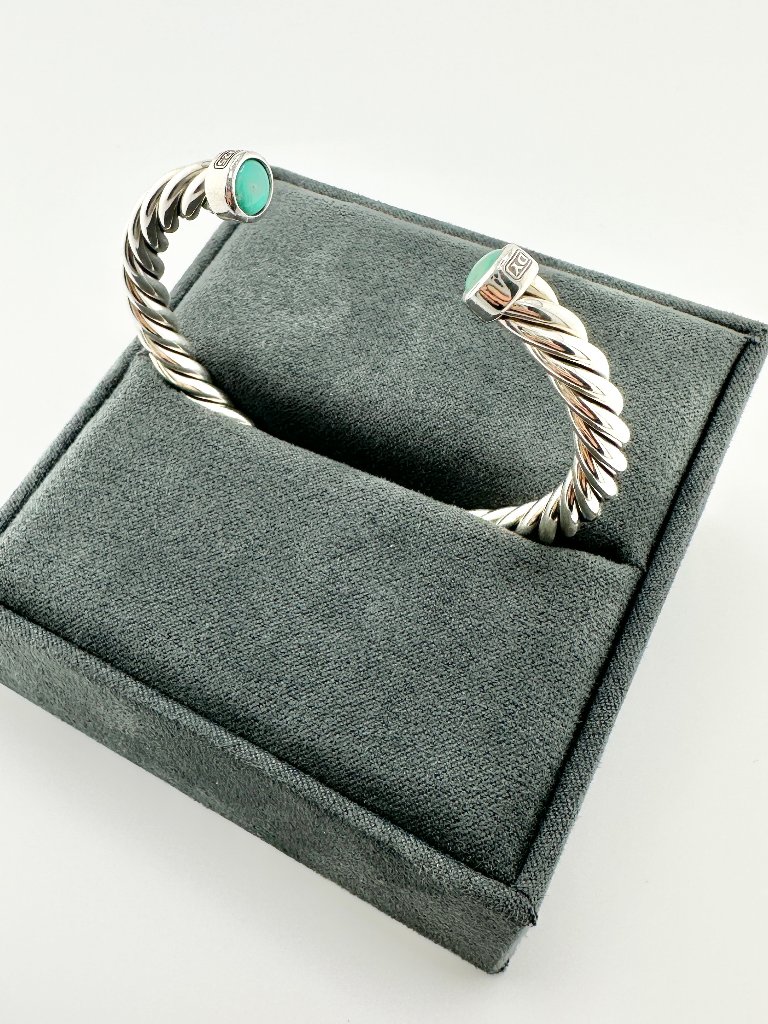 David Yurman Cable Cuff Bracelet W/ Sterling Silver & Turquoise - Small